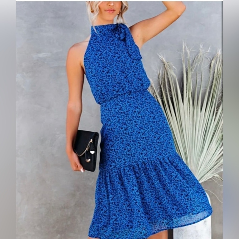TCEC doll floral print blue midi dress size medium